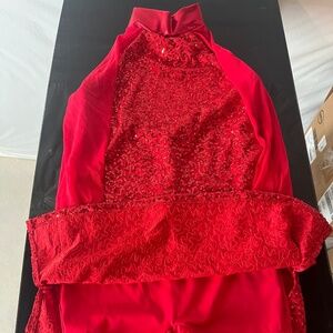 Red Sequin Dance / Ice Skating Costume - Child Large